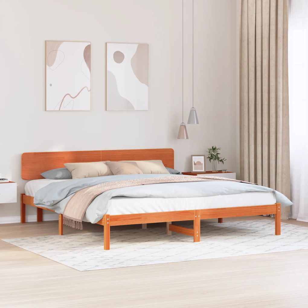vidaXL Κρεβάτι με Κεφαλάρι Καφέ 180x200 εκ Συμπαγές ξύλο πεύκου