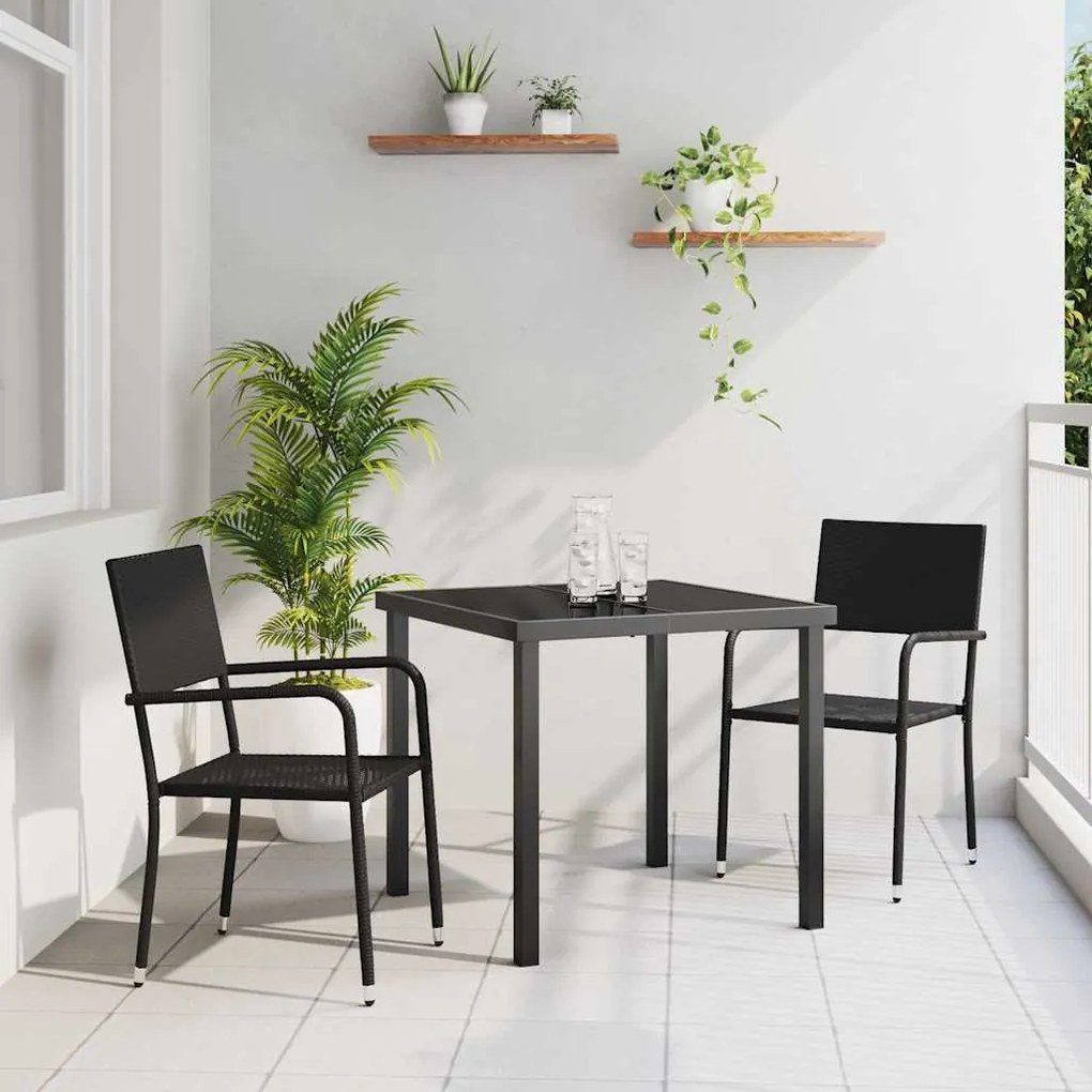 vidaXL Σέτ φαγητού για κήπο 3 pcs Μαύρο Πολυ ράταν