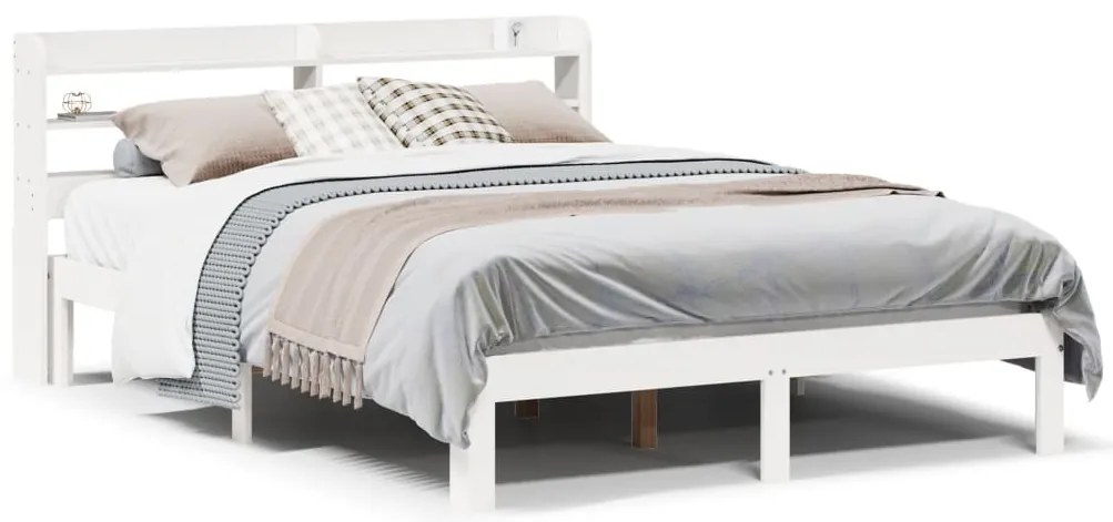 vidaXL Πλαίσιο Κρεβατιού Κεφαλάρι Λευκό 150x200εκ Μασίφ Πεύκο