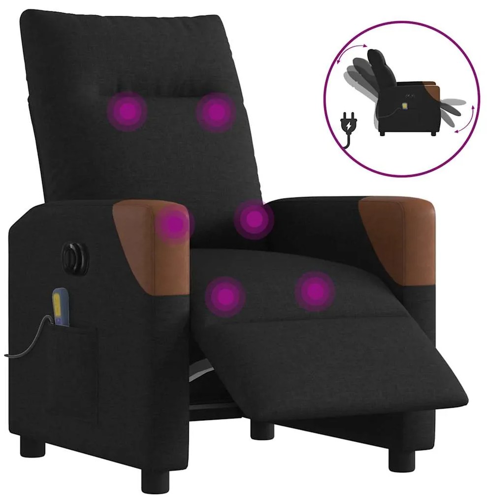 Πολυθρόνα Μασάζ Ηλεκ. Ανακλινόμενη Μαύρη Υφασμάτινη