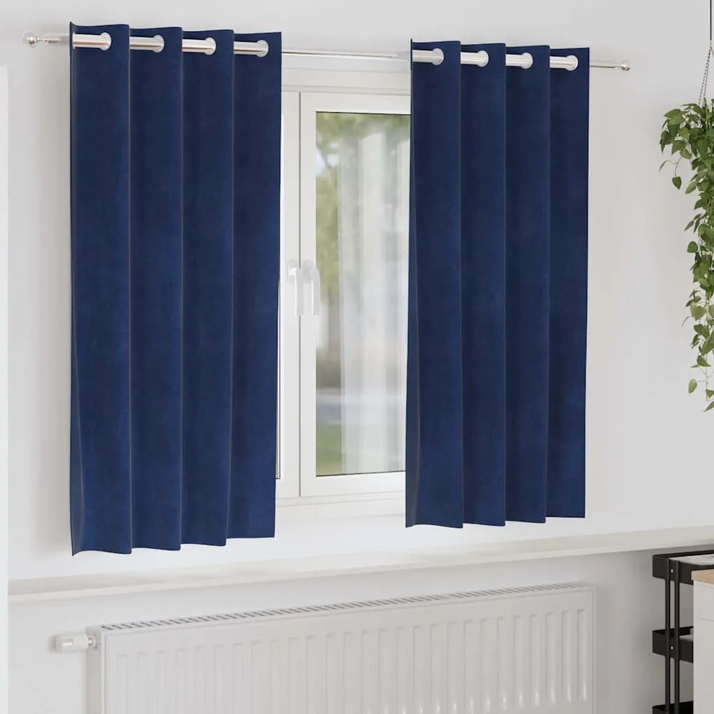 vidaXL Κουρτίνες με κουρτίνες 2 pcs Σκούρο Μπλε 140 x 175 cm Βελούδο