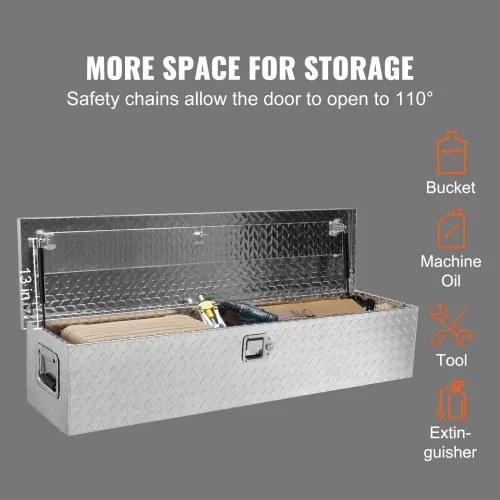 VEVOR Heavy Duty Aluminum Truck Bed Tool Box, Diamond Plate Tool Box with Side Handle and Lock Keys, Storage Tool Box Chest Box Organizer for Pickup, Truck Bed, RV, Trailer, 48&quot;x15&quot;x15&quot;, Silver