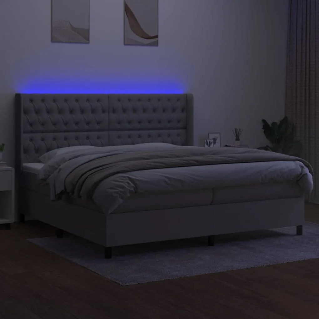 Κρεβάτι Boxspring με Στρώμα &amp; LED Αν.Γκρι 200x200εκ. Υφασμάτινο - Γκρι