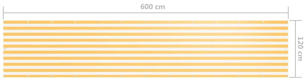vidaXL Διαχωριστικό Βεράντας Λευκό/Κίτρινο 120 x 600 εκ. Ύφασμα Oxford