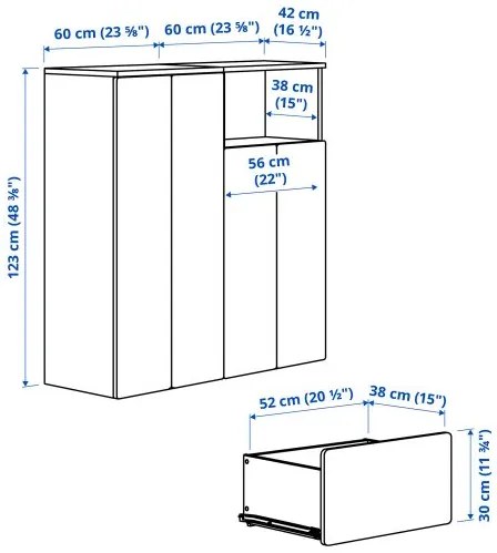 SMASTAD/PLATSA σύνθεση αποθήκευσης με 3 συρτάρια, 120x42x123 cm 695.499.83