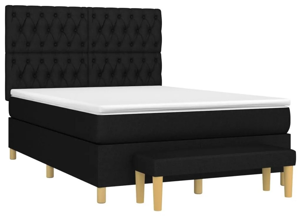 Κρεβάτι Boxspring με Στρώμα Μαύρο 140x200 εκ. Υφασμάτινο - Μαύρο