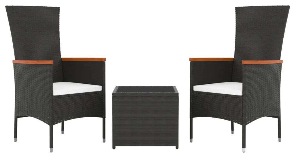 vidaXL Σαλόνι Κήπου Σετ 3 Τεμαχίων Μαύρο Συνθετικό Ρατάν &amp; Ατσάλι