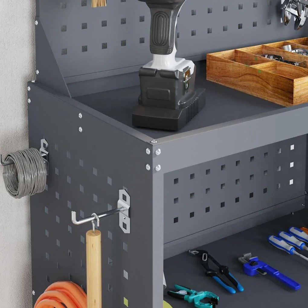 vidaXL Καρότσι εργαλείων με ράφι με τροχούς Ανθρακί 65 x 35 x 111 εκ