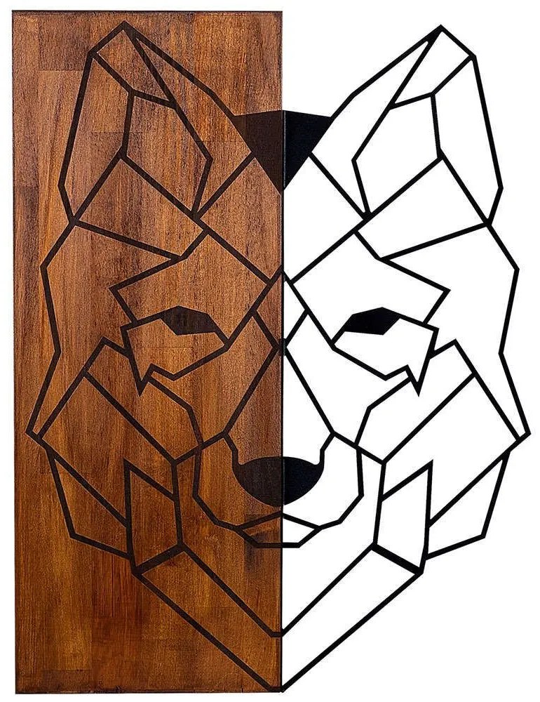 Διακοσμητικό Τοίχου Wolf 899SKL1206 45,5x58cm Black-Walnut Wallity Μέταλλο,Ξύλο