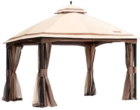 VEVOR Patio Gazebo for 10-12 Person, 10 x 13 FT Backyard Gazebo, with Mosquito Netting, Metal Frame, and PU Coated 180G Polyester, Outdoor Canopy Shelter for Patio, Backyard, Lawn, Garden, Deck