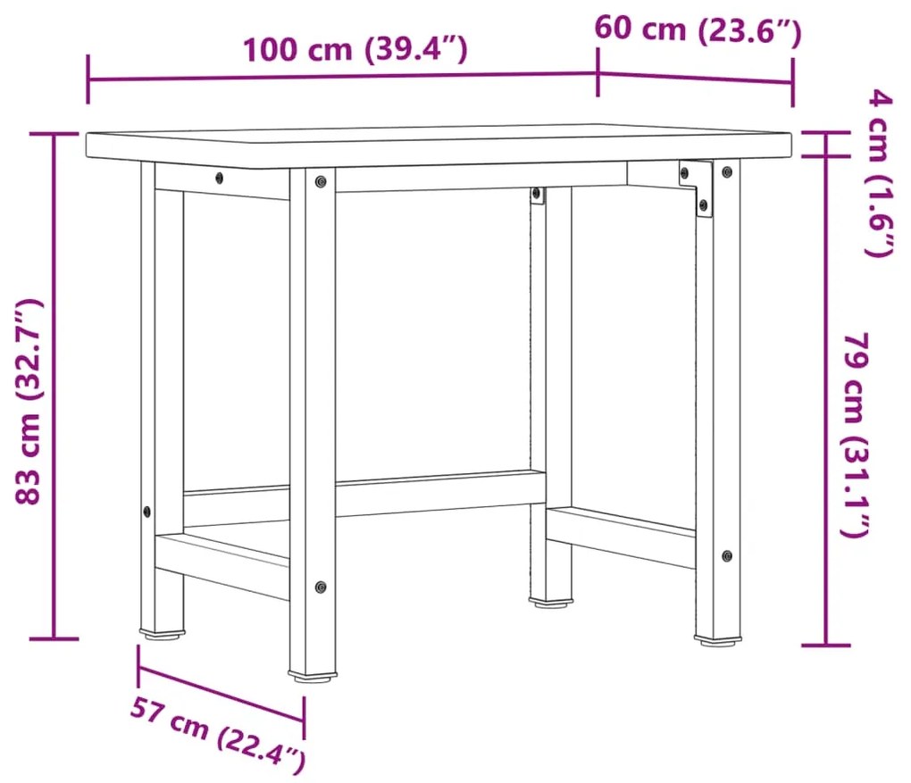 ΠΑΓΚΟΣ ΕΡΓΑΣΙΑΣ ΟΡΘΟΓΩΝΙΟΣ 100X60X83 ΕΚ. ΑΠΟ ΜΑΣΙΦ ΞΥΛΟ ΔΡΥΟΣ 3309657