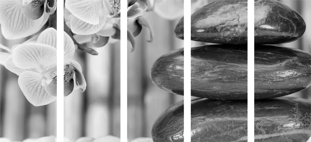 Εικόνα 5 τμημάτων Ιαπωνικός κήπος Ζεν σε ασπρόμαυρο - 100x50