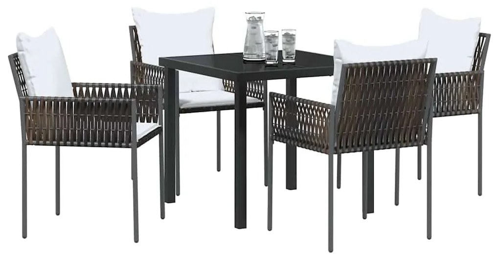 vidaXL Σέτ φαγητού για κήπο 5 pcs Καφέ και Μαύρο Ράτα PE