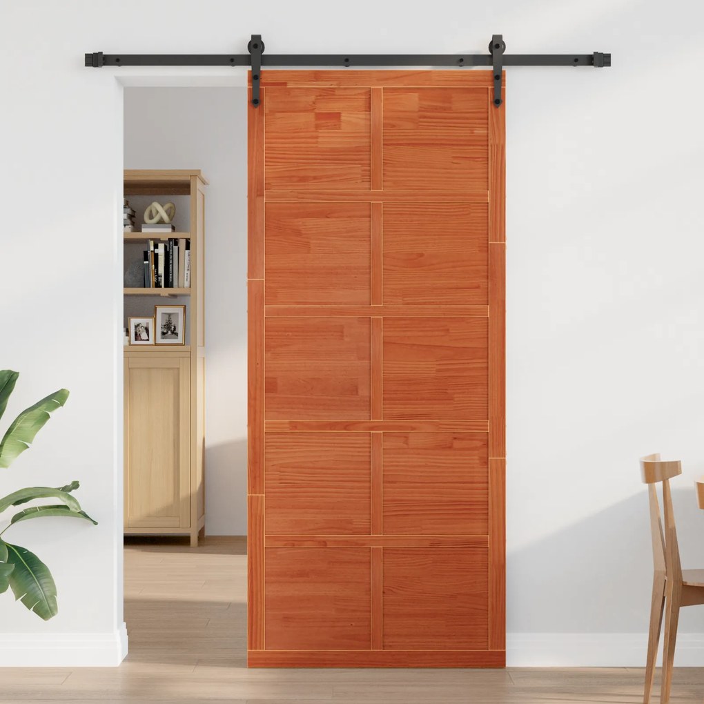 vidaXL Πόρτα αχυρώνα Καφέ κεριού 100 x 210 cm Μασίφ ξύλο πεύκου