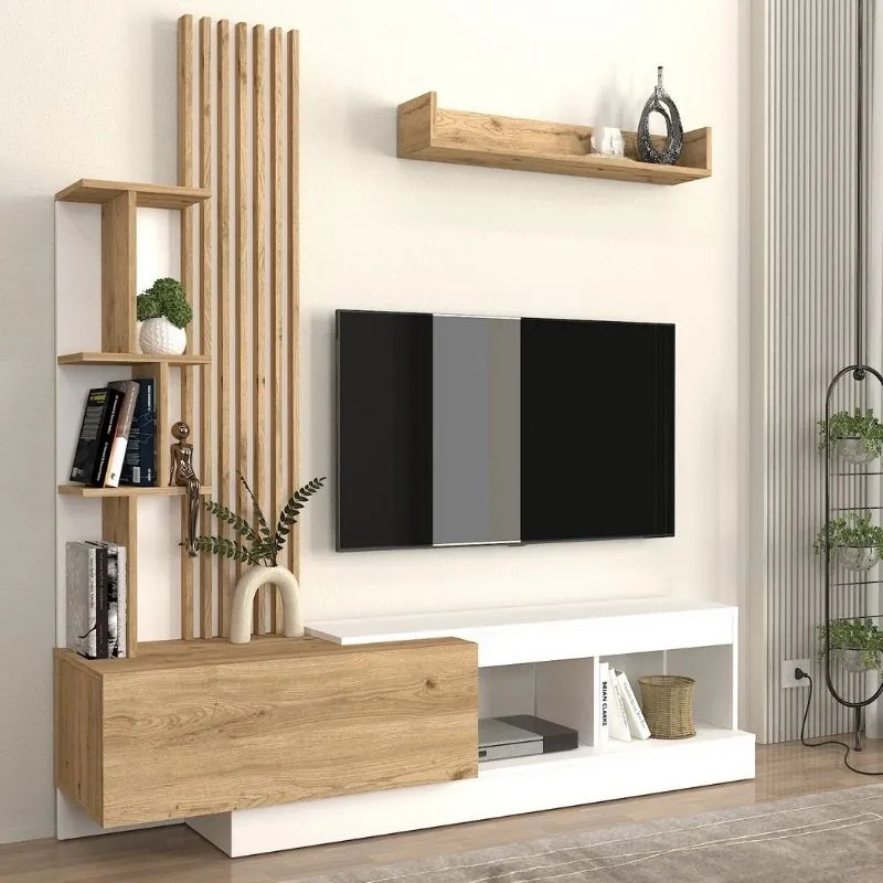 Σύνθεση τηλεόρασης Vermont Megapap χρώμα λευκό - sepet oak 180x40x193,8εκ.