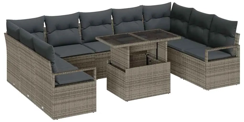 vidaXL Σετ Καναπέ Κήπου με αποθήκευση 10 pcs Γκρι Πολυ ράταν