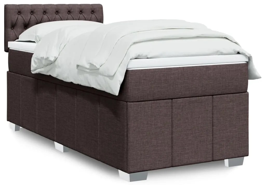 vidaXL Κρεβάτι Boxspring με Στρώμα Σκούρο Καφέ 90x200 εκ. Υφασμάτινο