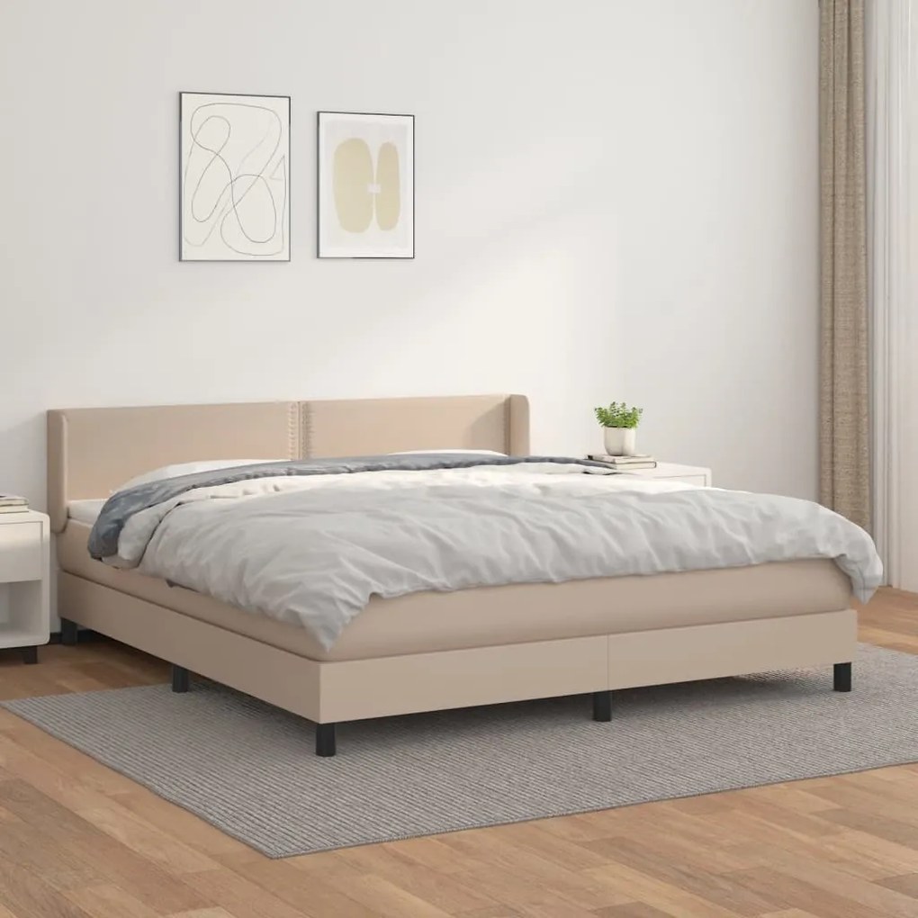 vidaXL Κρεβάτι Boxspring με Στρώμα Καπουτσίνο 180x200 εκ. Συνθ. Δέρμα