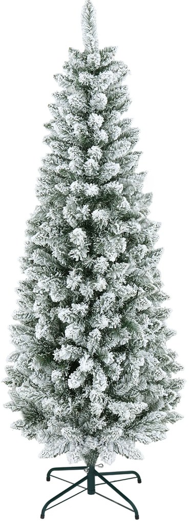 HOMCOM Τεχνητό Χριστουγεννιάτικο Δέντρο, λεπτό σχήμα, τεχνητό χιόνι, τριών τεμαχίων, πυράντοχο, μεταλλική βάση, 180 cm, Πράσινο