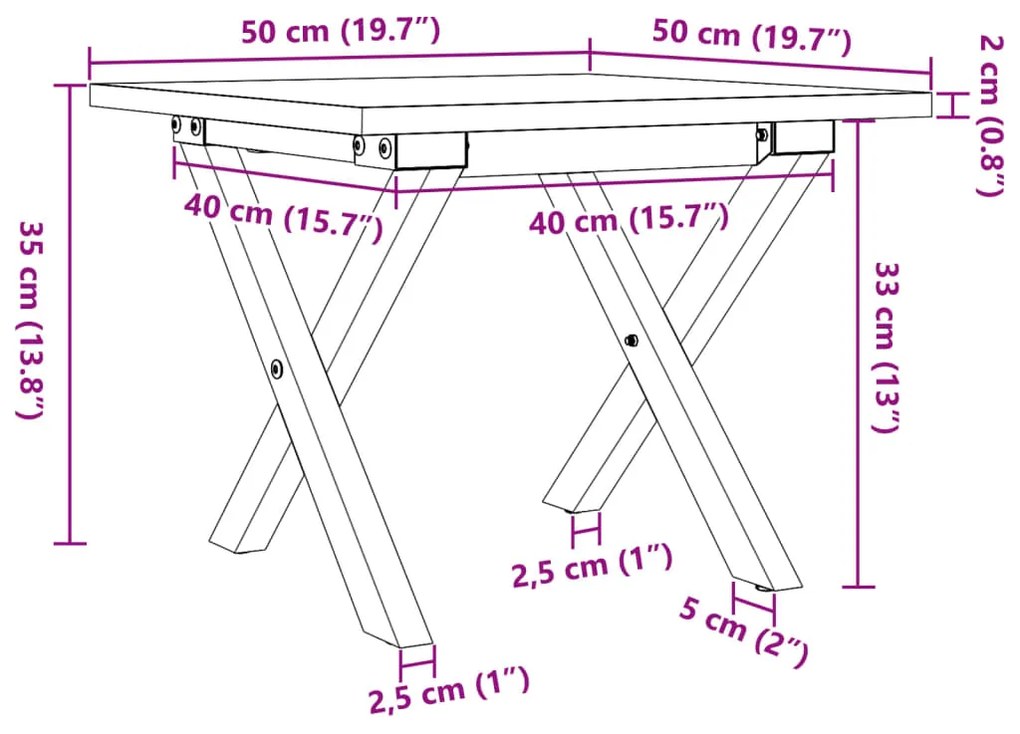 Τραπεζάκι Σαλονιού Πλαίσιο Χ 50x50x35εκ Μασίφ Πεύκο/Χυτοσίδηρος - Καφέ