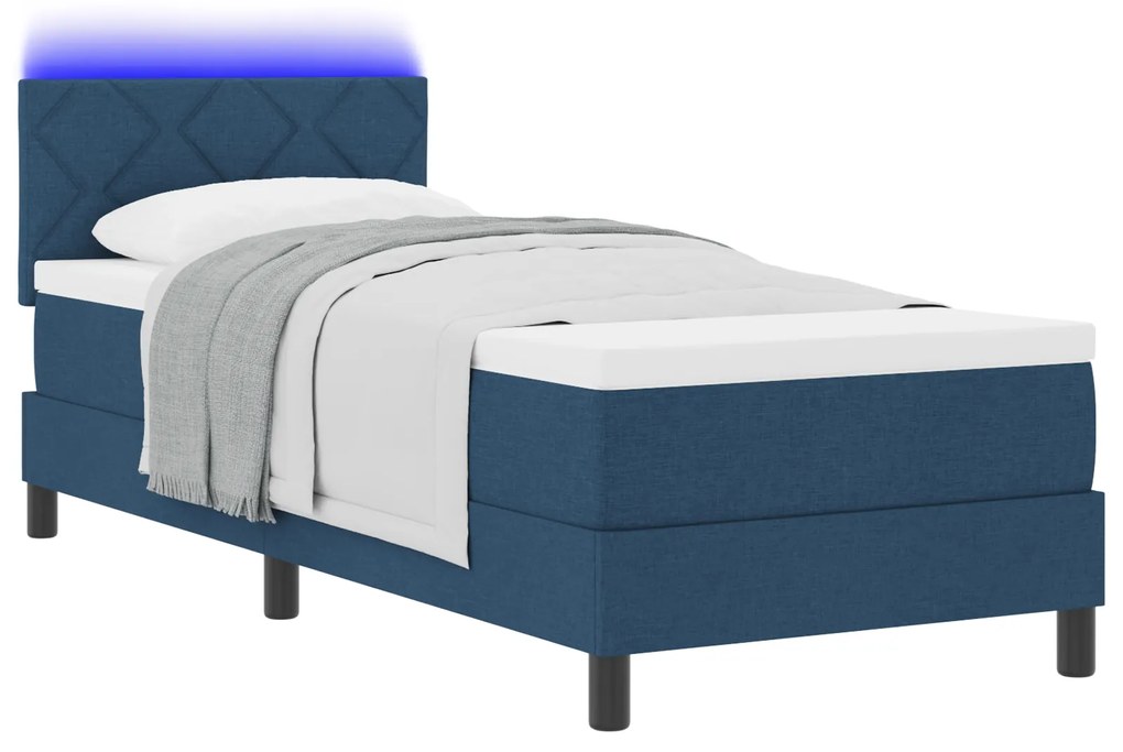 vidaXL Κρεβάτι Box Spring με Στρώμα & LED Μπλε 80x200 εκ. Υφάσματος