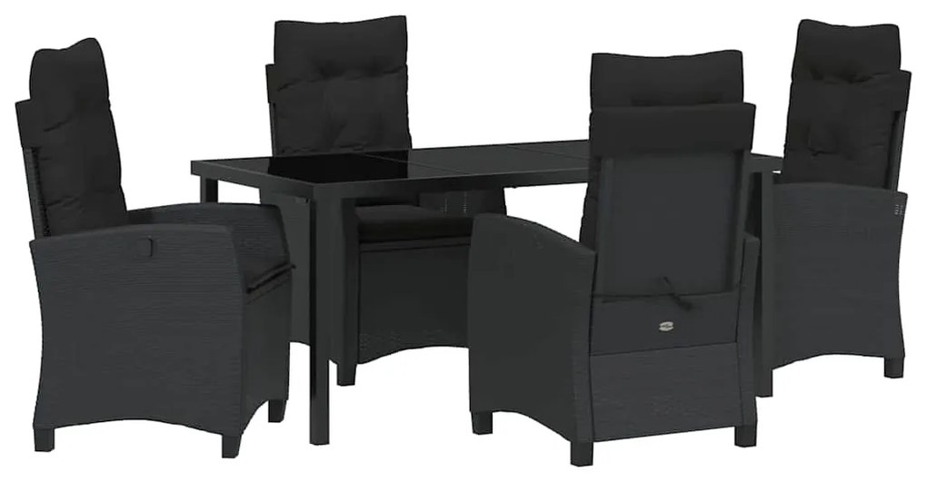 vidaXL Σέτ φαγητού για κήπο με μαξιλάρι 5 pcs Μαύρο συνθετικό ρατάν