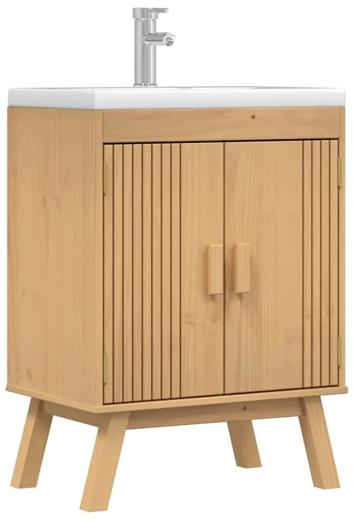 vidaXL Βάση νιπτήρα με ράφι Καφέ 114 x 43 x 73.5 εκ. Μασίφ ξύλο πεύκου