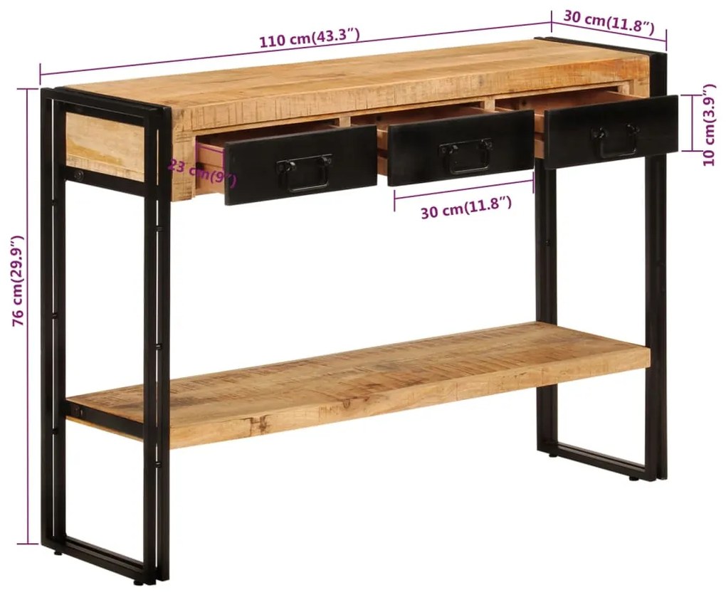 vidaXL Τραπέζι Κονσόλα 110 x 30 x 76 εκ. από Μασίφ Ξύλο Μάνγκο
