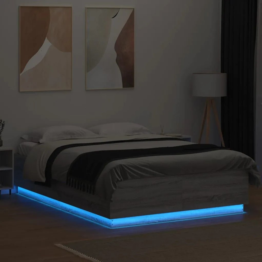Πλαίσιο Κρεβατιού με LED Γκρι sonoma 160x200εκ. Επεξ. Ξύλο - Γκρι