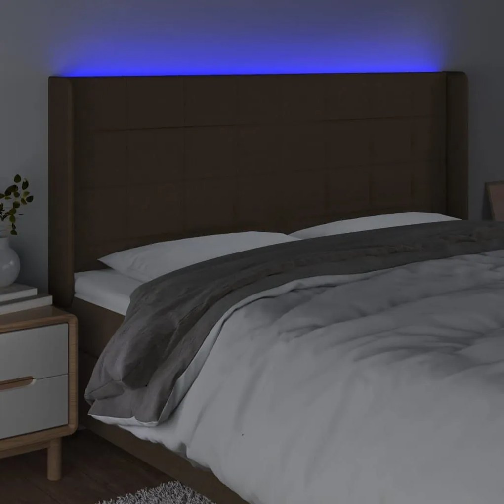Κεφαλάρι Κρεβατιού LED Σκούρο Καφέ 183x16x118/128εκ. Υφασμάτινο - Καφέ