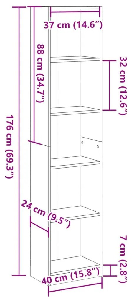 Βιβλιοθήκη Μαύρη 40x24x176 εκ. από Επεξεργασμένο Ξύλο - Μαύρο