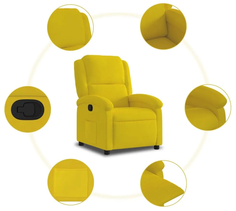 vidaXL Πολυθρόνα Ανακλινόμενη με Ανύψωση Κίτρινη Βελούδινη