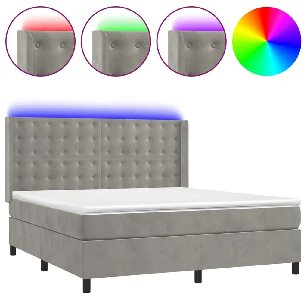 vidaXL Κρεβάτι Boxspring με Στρώμα & LED Αν.Γκρι 160x200 εκ. Βελούδινο