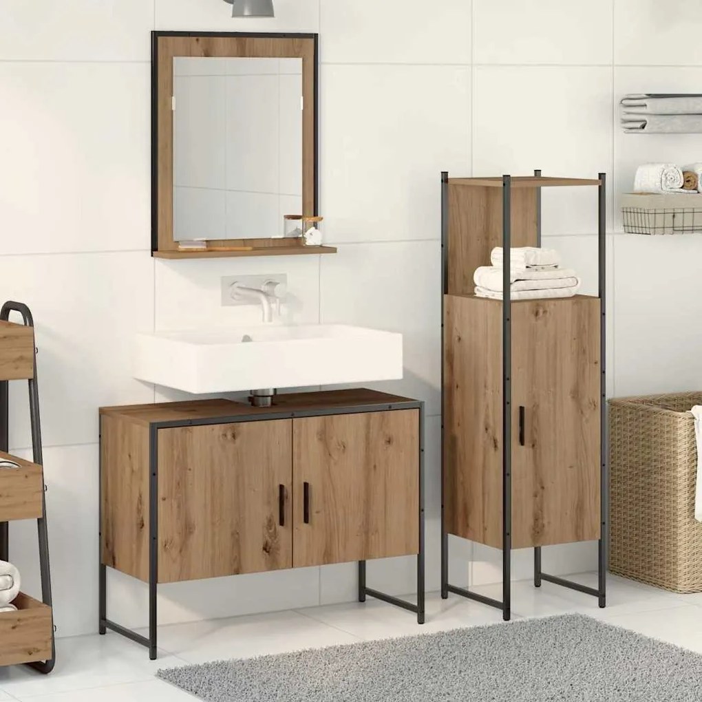 vidaXL Σετ Επίπλων Μπάνιου με αποθήκευση 3 pcs Καφέ 33 x 33 x 102.5 εκ