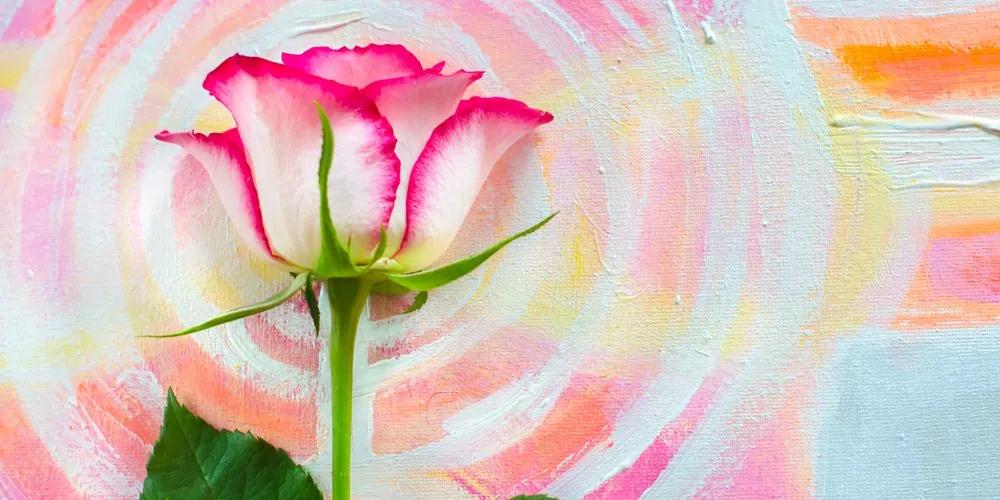 Εικόνα ενός δίχρωμου τριαντάφυλλου σε καμβά ουράνιου τόξου - 120x60