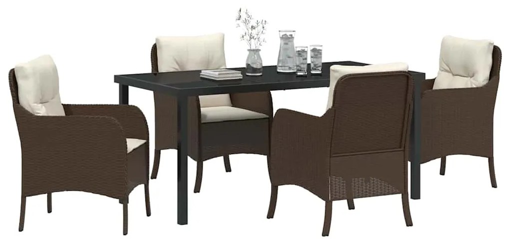 vidaXL Σέτ φαγητού για κήπο με μαξιλάρι 5 pcs Καφέ Πολυ ράταν
