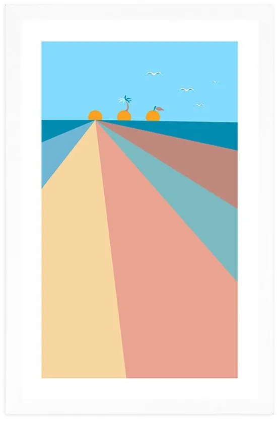 Αφίσα με παρπαστού Χαρωπή πολύχρωμη παραλία - 30x45 white