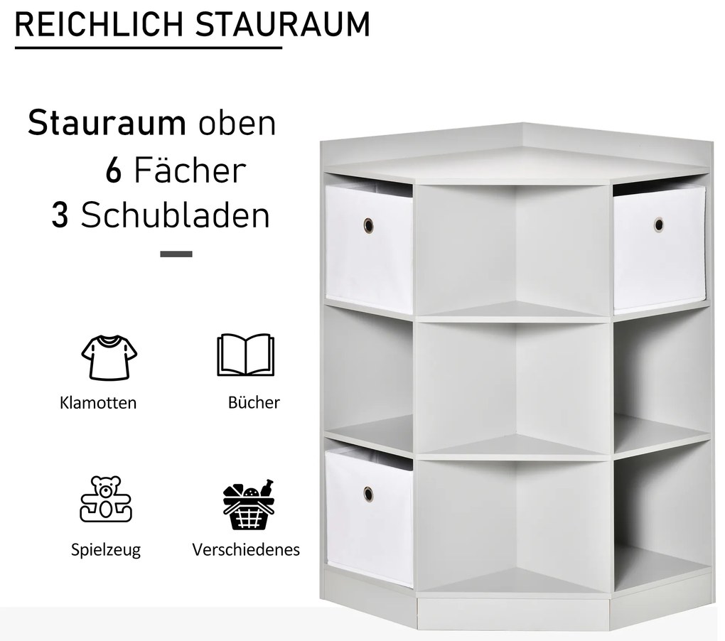 HOMCOM Ράφι αποθήκευσης για παιδιά, 3 συρτάρια από μη υφαντό ύφασμα, MDF, ασφαλές από ανατροπή, Γκρι