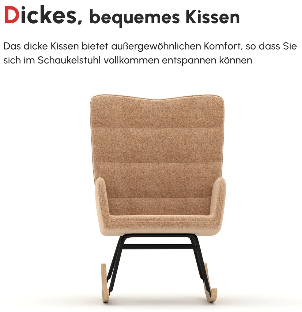 Πολυθρόνα-κουνιστήρα σε ρετρό στυλ, μασίφ ξύλο, πολυθρόνα, πολυθρόνα χαλάρωσης, 98 cm x 71 cm x 101 cm, Καφέ