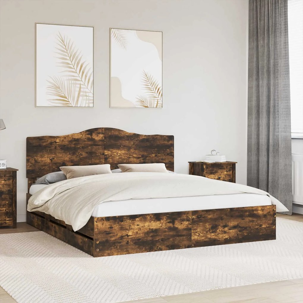 vidaXL Σκελετός Κρεβατιού Καπνιστό Δρύς 180 x 200 cm Μηχανήματος Ξύλο