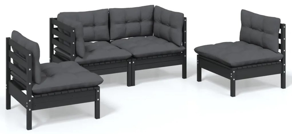 vidaXL Σαλόνι Κήπου 4 Τεμαχίων από Μασίφ Ξύλο Πεύκου με Μαξιλάρια