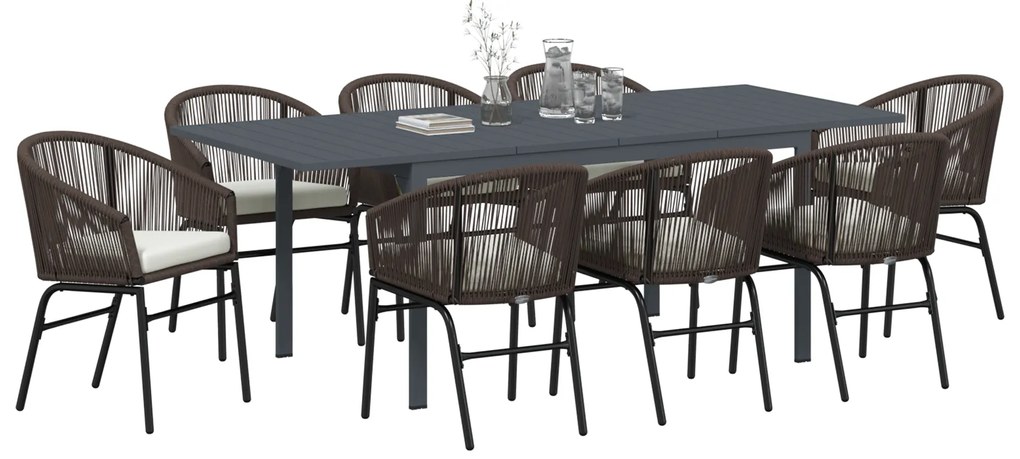 vidaXL Σετ Τραπεζαρίας Κήπου 9 pcs Καφέ Large