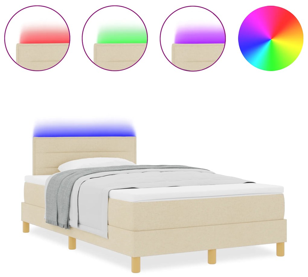 vidaXL Κρεβάτι με Στρώμα και LED Κρεμ 120x200 εκ. Ύφασμα