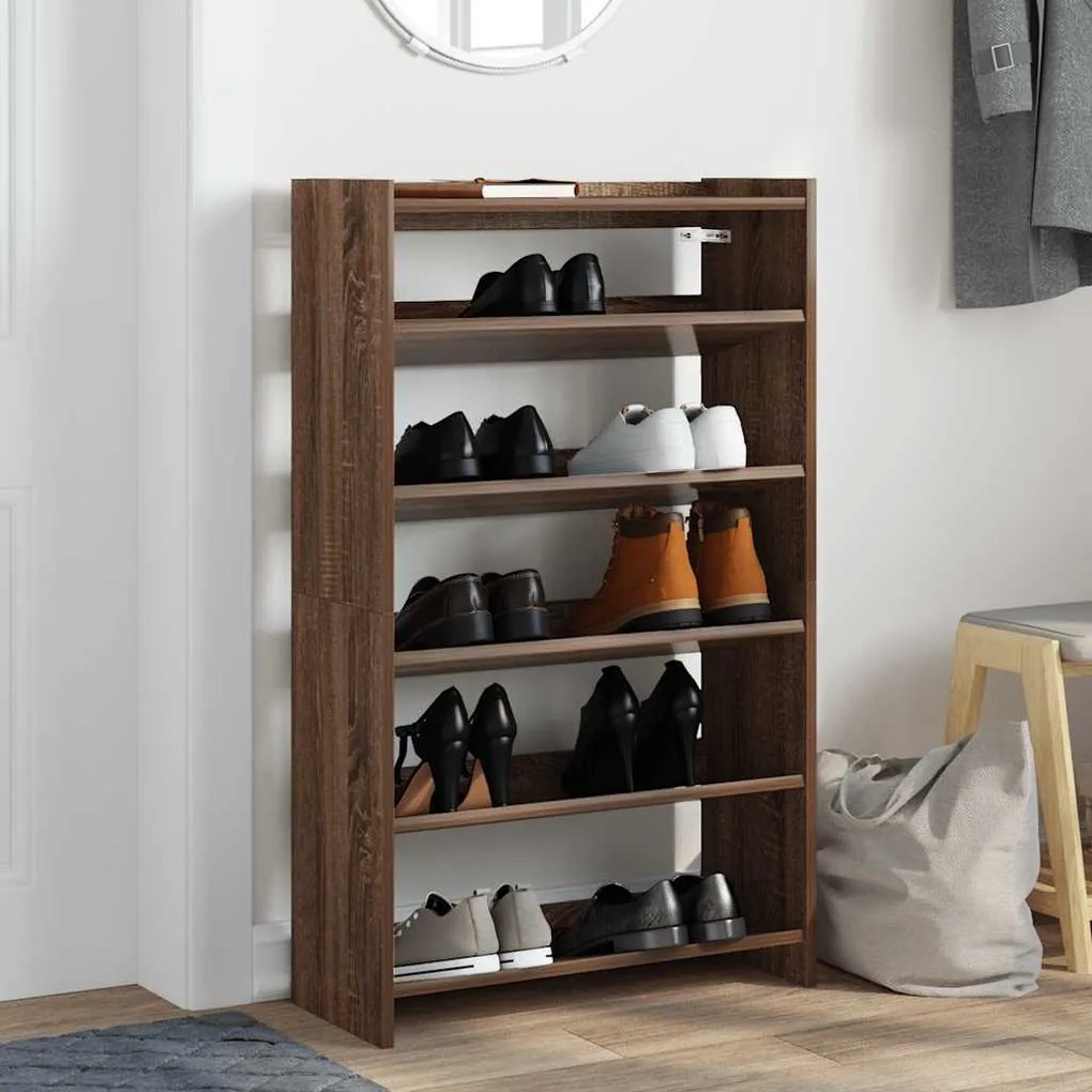 Ράφι παπουτσιών καφέ δρυς 60x25x100 cm Κατασκευασμένο ξύλο - Καφέ