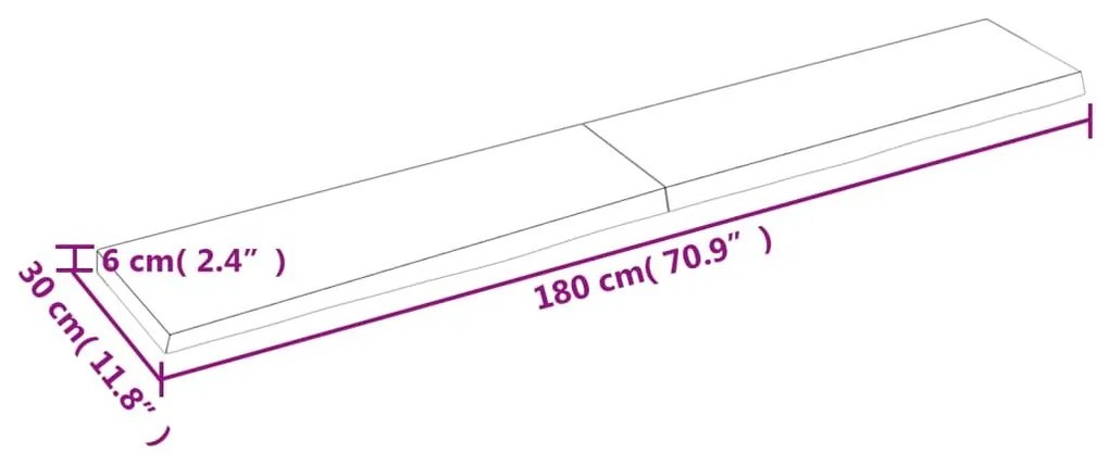 Ράφι Τοίχου Ανοιχτό Καφέ 180x30x(2-6)εκ. Επεξ. Μασίφ Ξύλο Δρυός - Καφέ