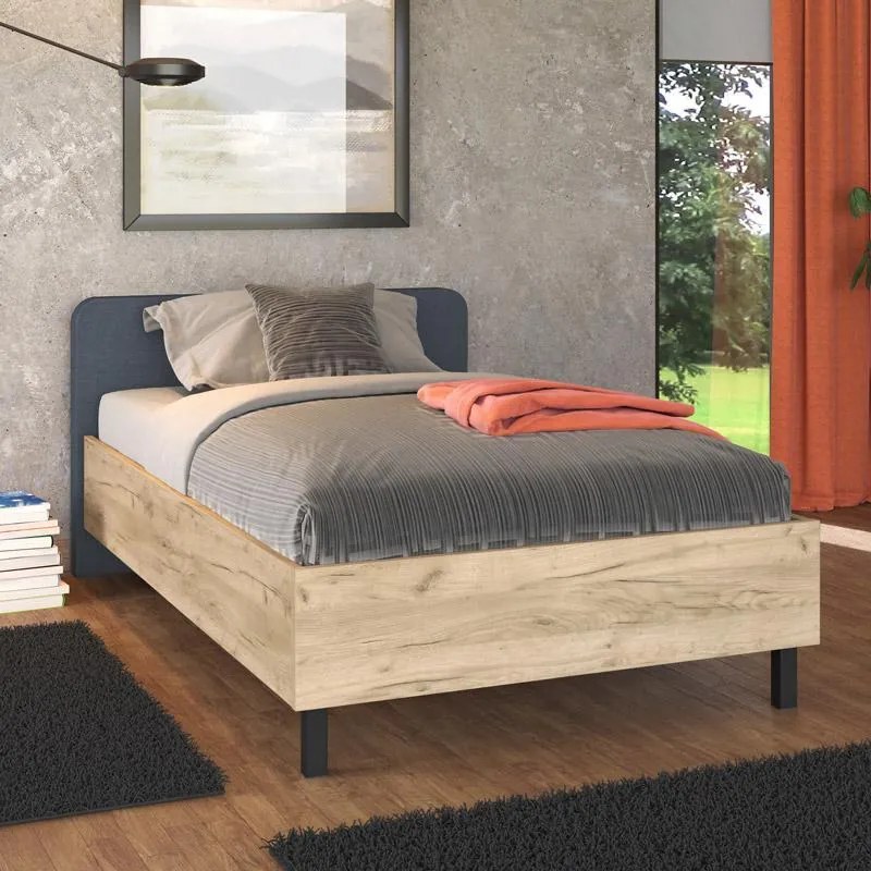 Κρεβάτι Barletta 120 Ημίδιπλο Artisan oak - Γκρί Ύφασμα 120x200 εκ. 131x213.5x85.5 εκ.