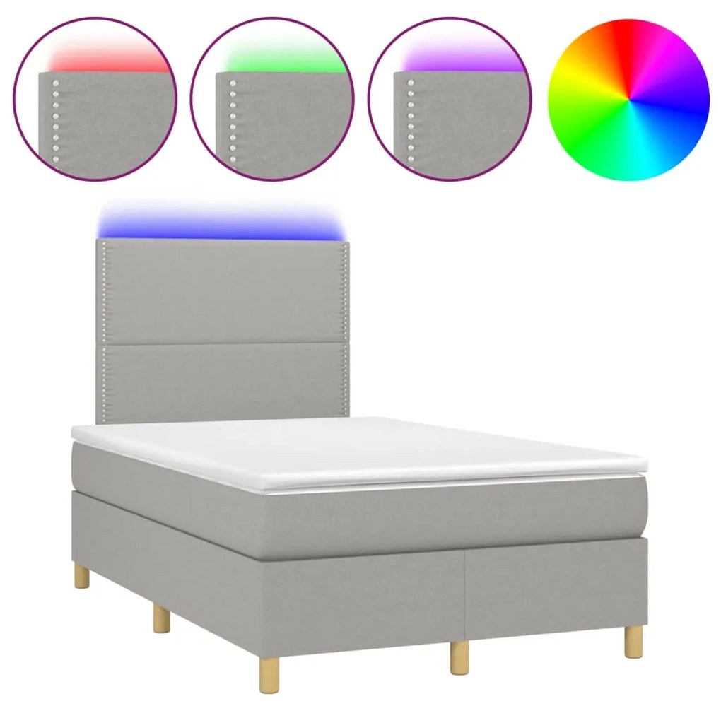 vidaXL Κρεβάτι Boxspring με Στρώμα & LED Αν.Γκρι 120x190εκ. Υφασμάτινο