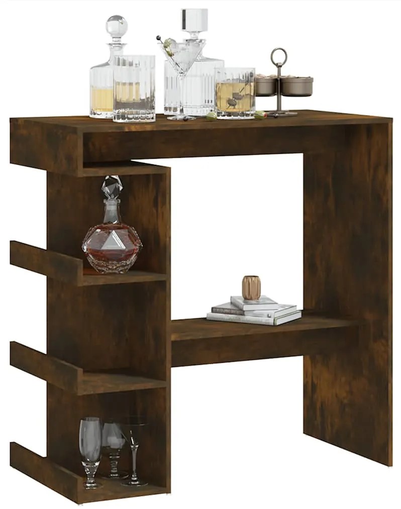 vidaXL Τραπέζι Μπαρ με Ράφια Καπνιστή Δρυς 100x50x101,5 εκ. Επεξ. Ξύλο