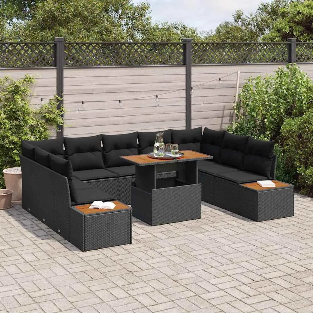 vidaXL Σέτ φαγητού για κήπο 10 pcs Μαύρο, Καφέ 100 x 55 x 73 εκ