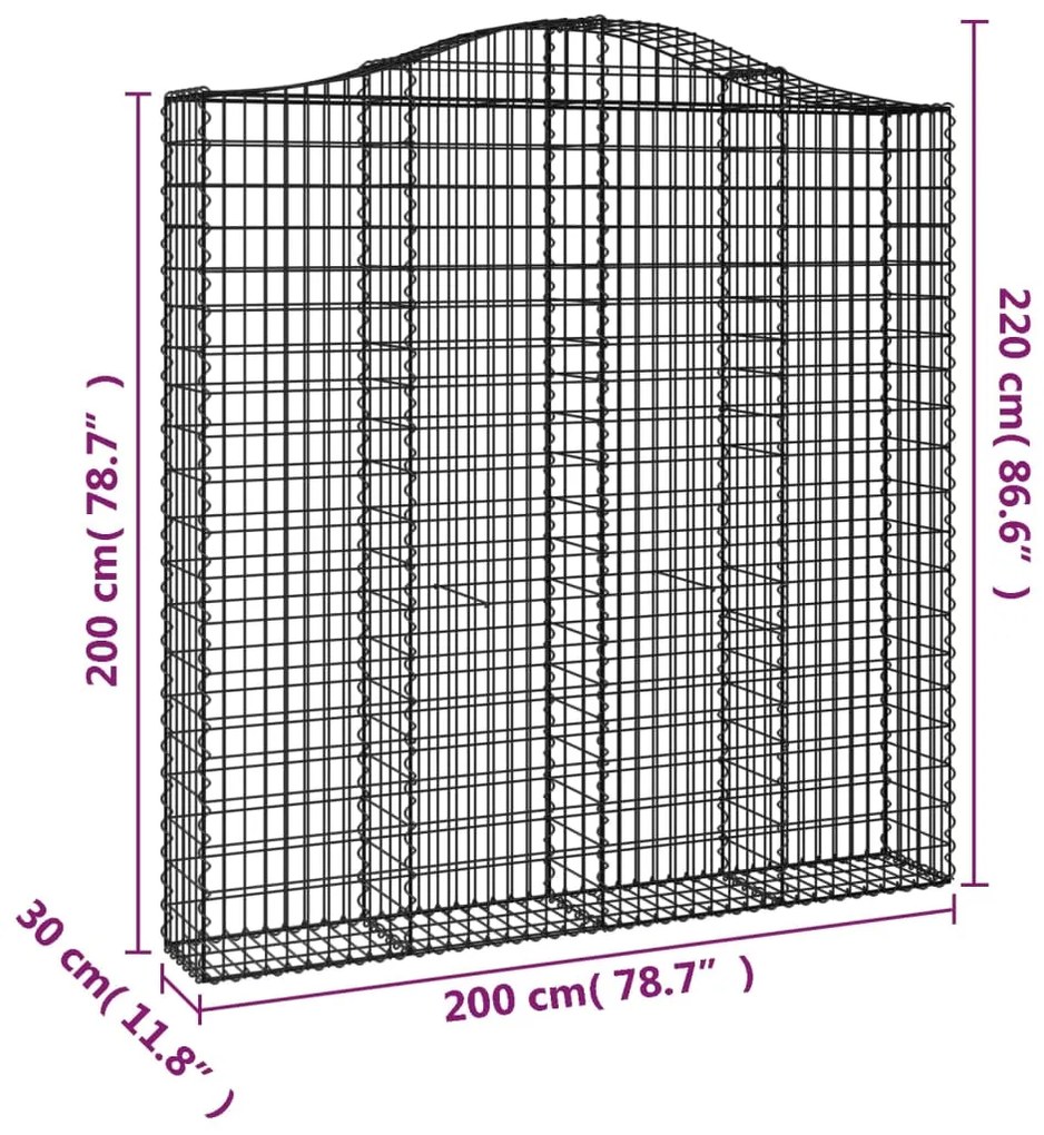 Συρματοκιβώτια Τοξωτά 2 τεμ. 200x30x200/220 εκ. Γαλβαν. Ατσάλι - Ασήμι